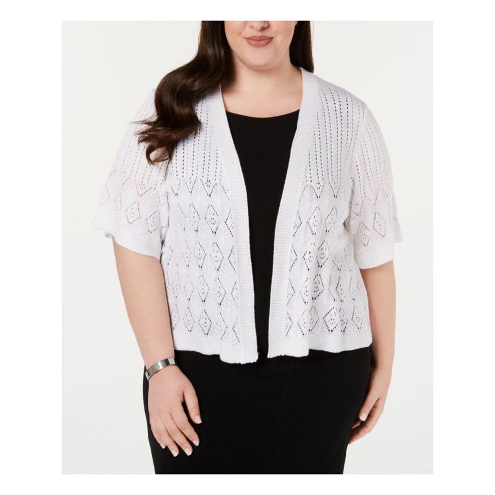 SIGNATURE BY ROBBIE BEE Womens Ivory Open Cardigan Sweater Plus 1X